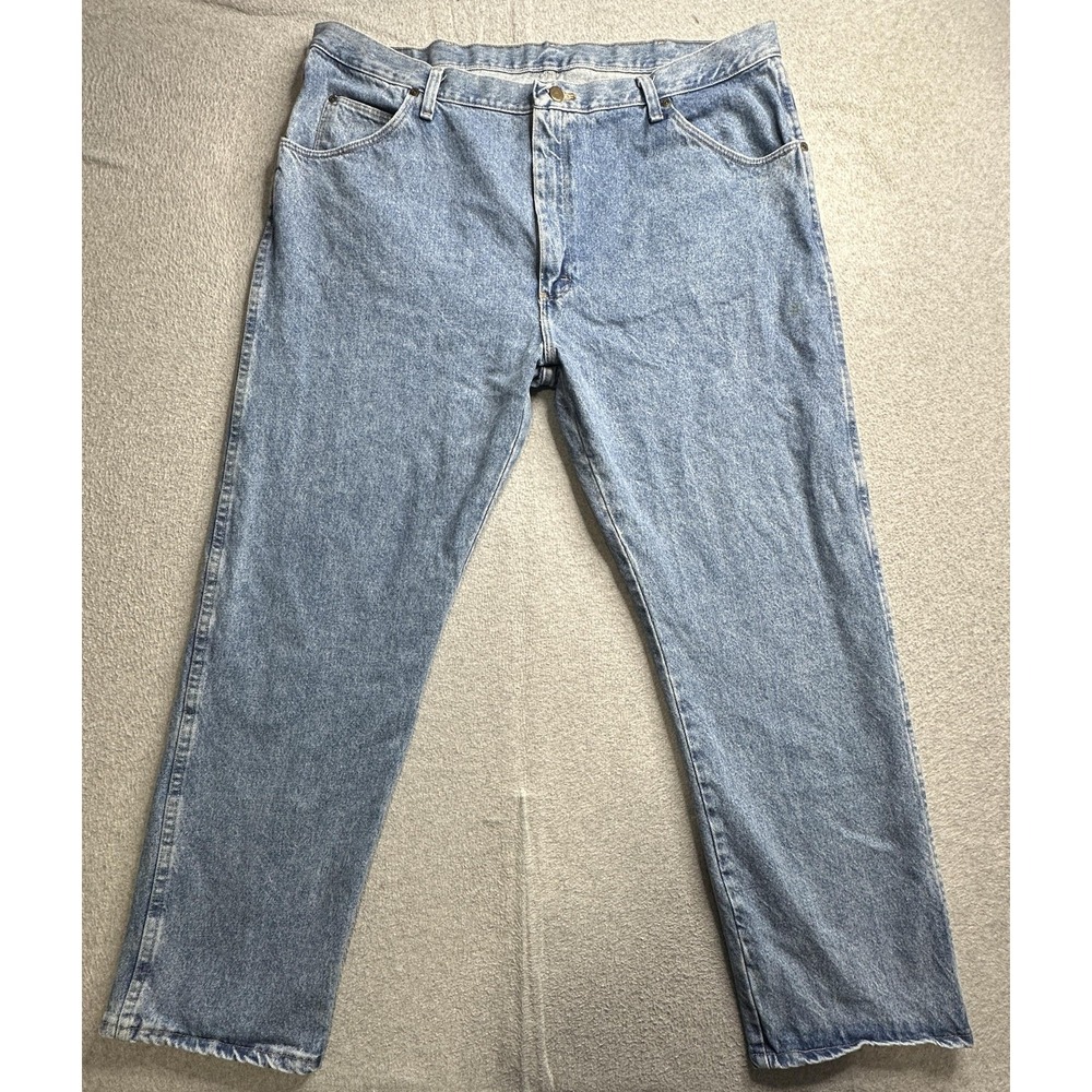 Wrangler Jeans Mens 42x30 Blue Regular Fit Authentic Denim Straight Leg YKK Zip - Picture 7 of 13
